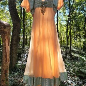 DELICATE TAN AND SOFT MINT GREEN ANARKALI DRESS